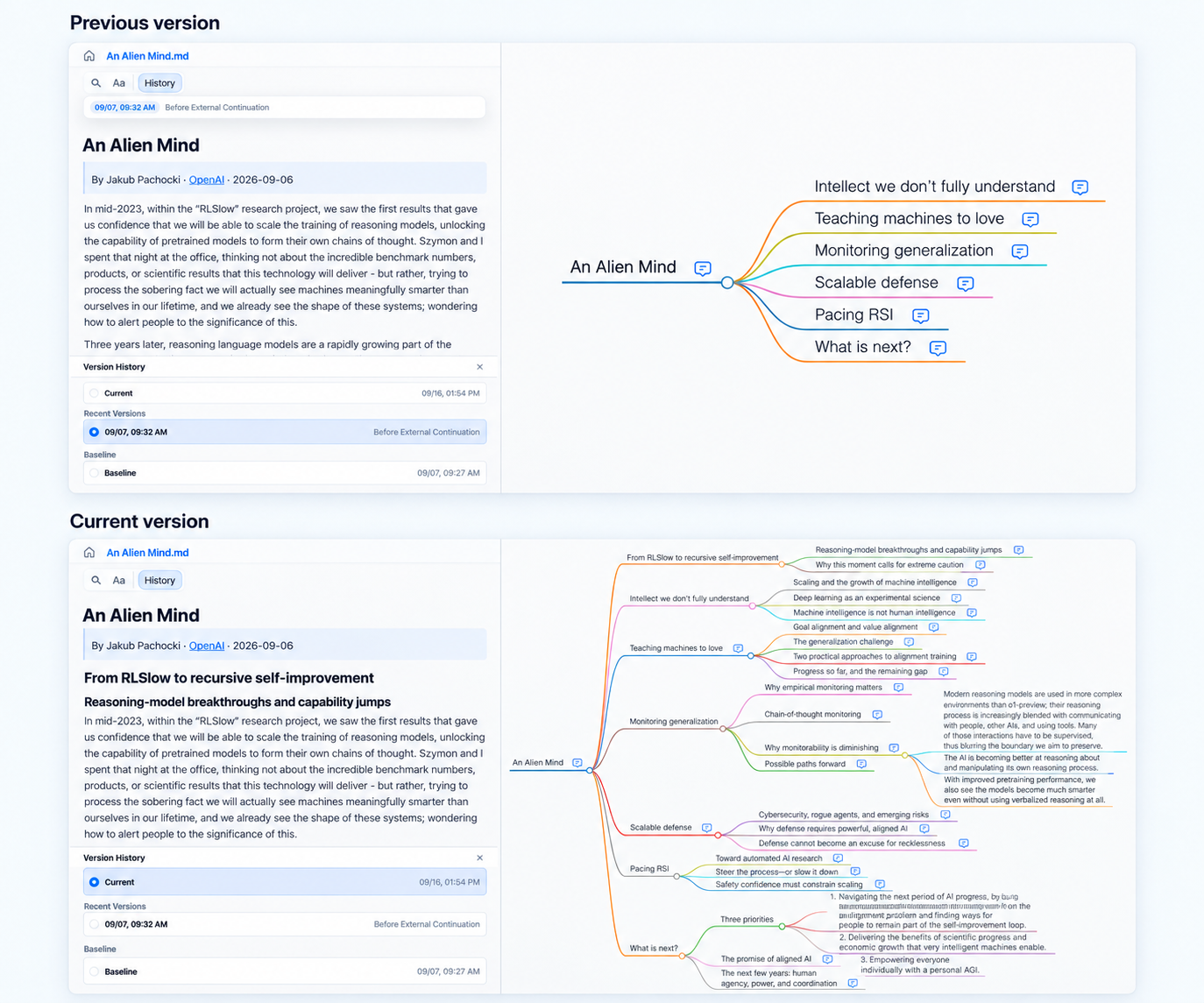 Review the text and map through Version History: the previous version is above, and the current version is below. Judge the changes by their content.