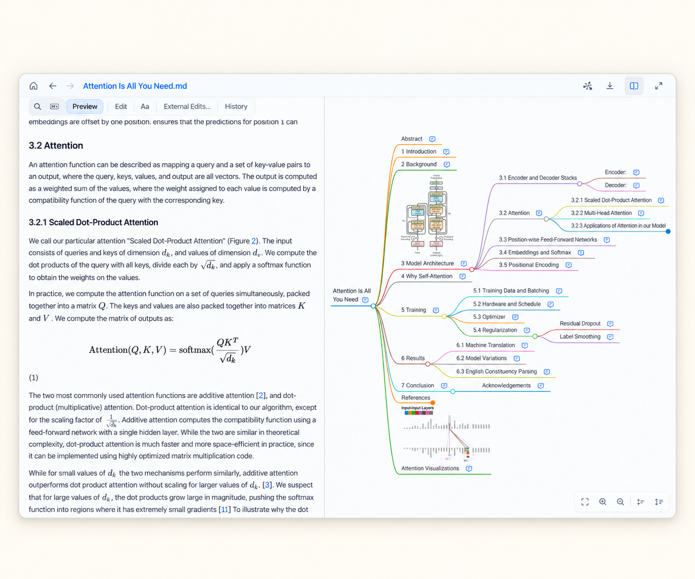Read the paper text and formula beside its Universal Mind Map.